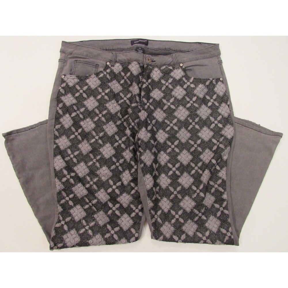 Ashley Stewart Crochet Embroidered Front Gray Flared Leg Jeans Size 24 NWT